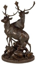 Sculpture MOUNTAIN Lodge Pair of Stags Deer Chocolate Brown Resin Carved - £1,086.32 GBP