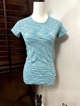 Athleta Womens Shirt Top Blue Space Dye Short Sleeve Crew Neck Stretch R... - $13.09