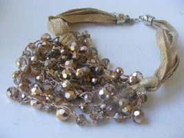 New Multistrand Iridescent Golden Beaded Women&#39;s Necklace Holiday Gift - £22.38 GBP