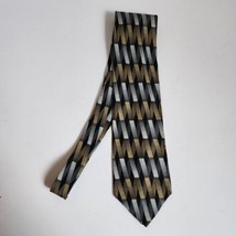 Format Necktie 100% Silk Tie Geometric Gold Silver 3.75&quot; x 60&quot; - £7.56 GBP