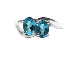 Schweizer Blau Topas Geburtsstein Ring Zwei Geburtsstein Ring - £40.16 GBP