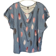 Shein Curve Dusty Blue Mix Feather Print Short Sleeve Size 4XL - $12.59