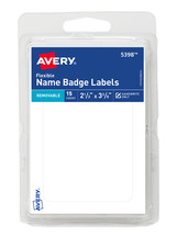 Avery Flexible Name Badge Labels, 2-1/3” X 3-3/8” White, Removable, 15 Pack - £4.30 GBP