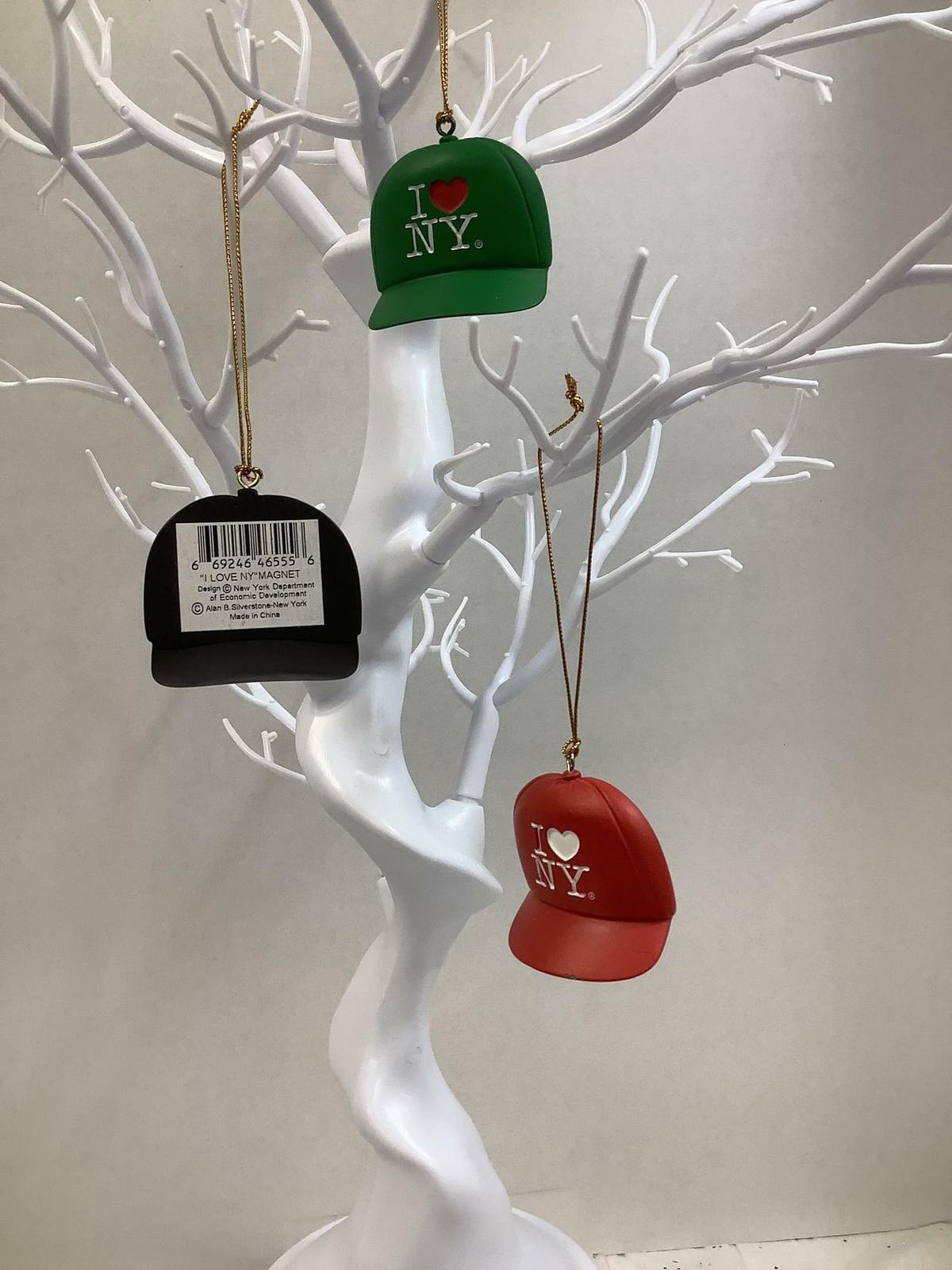 I Love NY Baseball Caps Magnetic Christmas Ornaments~ Set of 3~Black, Green, Red Item image 2