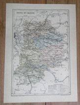 1887 Antique Map Of Vicinity Of Paris / Department Of Seine Melun France - £22.28 GBP