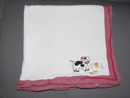 Gymboree 2003 Girl Home on the Range Red White Stripe Cow Baby Blanket Cotton - £79.11 GBP