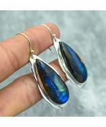 Handmade 925 Sterling Silver Teardrop Labradorite Drop Earrings Free Size - £38.33 GBP