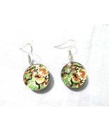 ARMY CAMO GREEN BROWN TAN and BLACK DOUBLE SIDED GLASS ROUND PAIR OF EAR... - $9.81 CAD