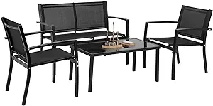 4 Piece Patio Conversation Sets With Metal Patio Furniture Tempered Glas... - £190.29 GBP