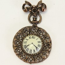 Vintage Brooch Pin 1.3&quot; dia x 2.4&quot; h Watch Design with Bow - $183.61 MXN