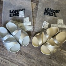 Land&#39;s End Lightweight Comfort Flat Slide Sandal Metallic Silver + Gold ... - $45.00