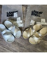 Land&#39;s End Lightweight Comfort Flat Slide Sandal Metallic Silver + Gold ... - £35.39 GBP