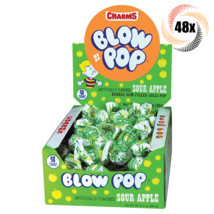 Full Box 48x Pops Charms Sour Apple Blow Pop Bubble Gum Filled Lollipops | .65oz - £19.52 GBP