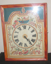 Cabinet Clock Embroidered Cross Stitch Oak Wood Case Glass Door Floral W... - $89.19