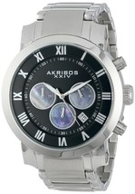 NEW Akribos XXIV AK622SSB Men Grandiose SS Black Pearl SubDial Chronograph Watch - £53.15 GBP