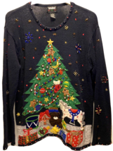 VTG Christmas Holiday Sweater LARGE Black Designers Originals Studio Bejeweled - £48.68 GBP