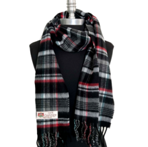 100% CASHMERE SCARF Plaid Black White Red / Green Made in England Soft W... - £6.88 GBP