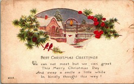 Best Christmas Greetings Winter Cabins Scene Pine Boughs UNP DB Postcard B11 - £2.31 GBP