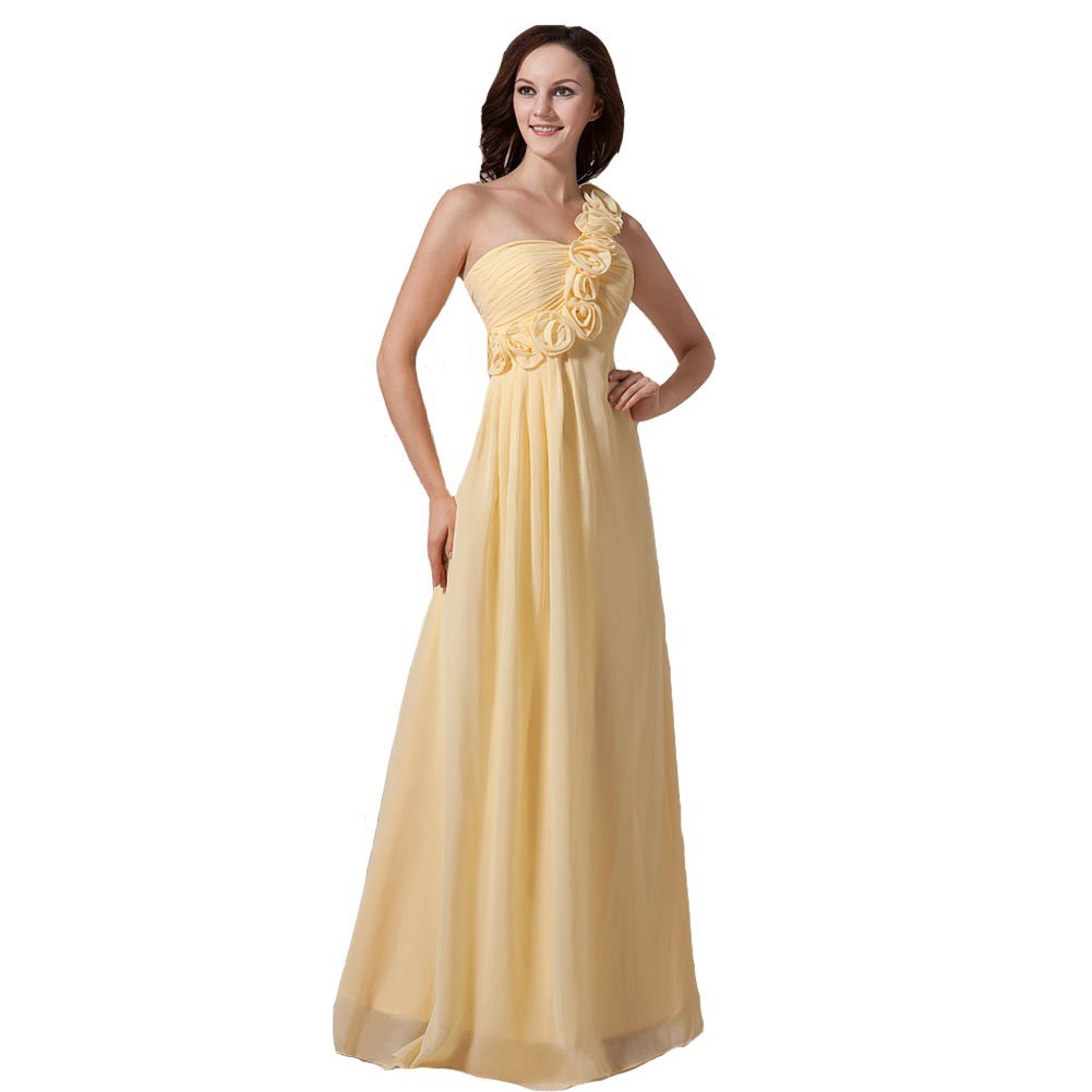 Kivary Women's Floral One Shoulder A Line Long Prom Evening Dresses Light Yellow