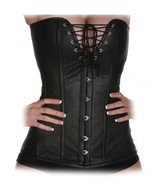 Overbust Sexy Bustier Steel Boned Long Torso V Shape Black Leather Corse... - $56.85