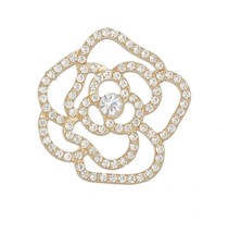 Beautiful Clear Rhinestone Camellia Flower Couture Gold Plated Women&#39;s Brooch - £27.75 GBP