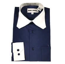 Karl Knox Boys Navy Blue Dress Shirt White Collar and Cuff Size 7 - £15.79 GBP