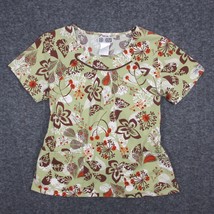 Cherokee Body Women&#39;s Scrub Top Green Brown Floral Size Small Stretch - £9.88 GBP