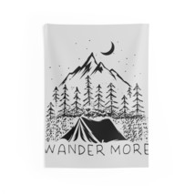 Black and White Wander More Camping Scene Tapestry - 100% Polyester Wall Tapestr - £21.35 GBP+