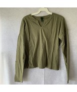 Wild Fable Women&#39;s Long Sleeve Shirt V-Neck Cropped Boxy Olive Green  - ... - £3.11 GBP