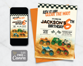 Monster Truck Birthday Invitation: Watercolor Theme, Editable Canva Temp... - €0,00 EUR