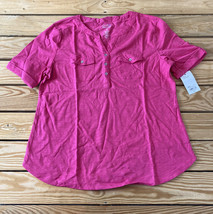 croft &amp; barrow NWT $30 women’s half button short sleeve top size PM pink L5 - £9.89 GBP
