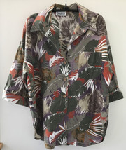 Vtg 80s 90s Oversize Earthtone Tropical Jungle Print Button Up Shirt 47”... - £23.71 GBP
