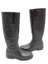 Yves Saint Laurent Festival 25 Black Rubber Sequins Knee-High Rain Boots 5 35 - £280.08 GBP