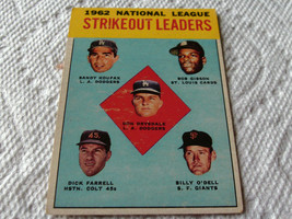 1963 Topps #9 Koufax / Gibson /DRYSDALE 1962 N L Strikeout Leaders !! - £16.02 GBP