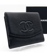 CHANEL Caviar Leather Bifold Wallet Black CC Logo Compact Coin Purse MWa... - $7,471.83 MXN