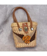 Woven Hand Embroidered Floral Basket Bag Purse Small   6&quot; x 6-1/2&quot; x 2&quot; - $19.59