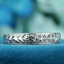 Natural Diamond Vintage Stye Floral Filigree Band Ring in Solid 9K White Gold - £477.88 GBP