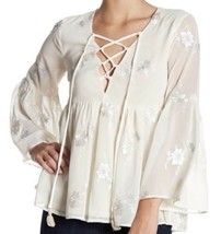 Show Me Your Mumu Poet Metallic Embroidered Peasant Blouse Ivory Womens ... - $41.99