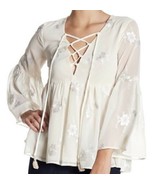Show Me Your Mumu Poet Metallic Embroidered Peasant Blouse Ivory Womens ... - $82.21 CAD