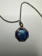Vintage 18” Virgin Mary Silver Blue Enamel Necklace - £15.55 GBP