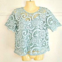 Nanette Lepore Mint Green Lace Blouse Top Tie Back Small S Short Sleeve Eyelet - £14.90 GBP