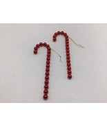 Ornament Candy Cane Set of 2 Red Bead Beads 5.5&quot; Christmas Tree Decoration - £7.02 GBP