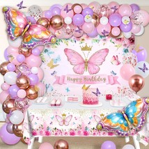 Butterfly Birthday Decorations Party Supplies For Girls Women, Purple Pink Butte - $30.99