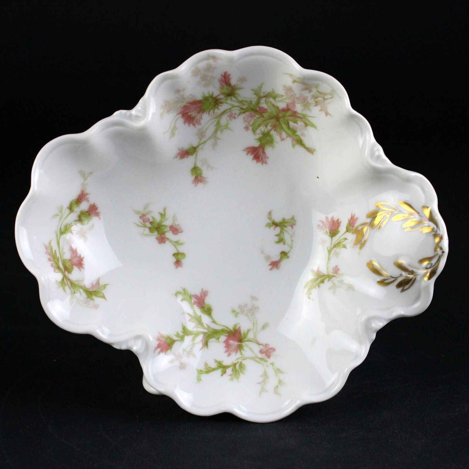 Primary image for Haviland Limoges Schleiger 41 Thistle, Clover Shaped Bonbon Bowl, Antique 6 1/2"