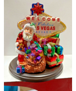 Beautiful large glass Santa Claus Welcome to Las Vegas Sign wood base 10... - $206.25