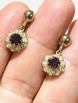 Vintage CORO Deco Purple Amethyst Rhinestone Gold Tone Screw Back Earrings - $24.44