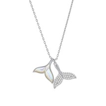 Sterling Silver, MOP &amp; CZ, Double Whale Tail Necklace - £40.13 GBP
