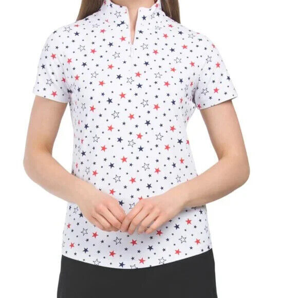 NWT IBKUL CELEBRATION WHITE RED Short Sleeve Mock Golf Shirt XS S M L XL & XXL