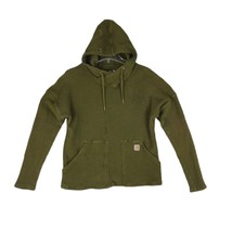 CARHARTT Women&#39;s M Relaxed Fit Waffle Knit Green Pullover Thermal Hoodie Shirt - £21.46 GBP