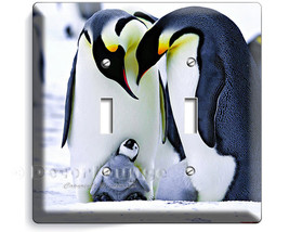 Arctic King Penguins and very cute gray baby decorative double light switch wall - $11.99